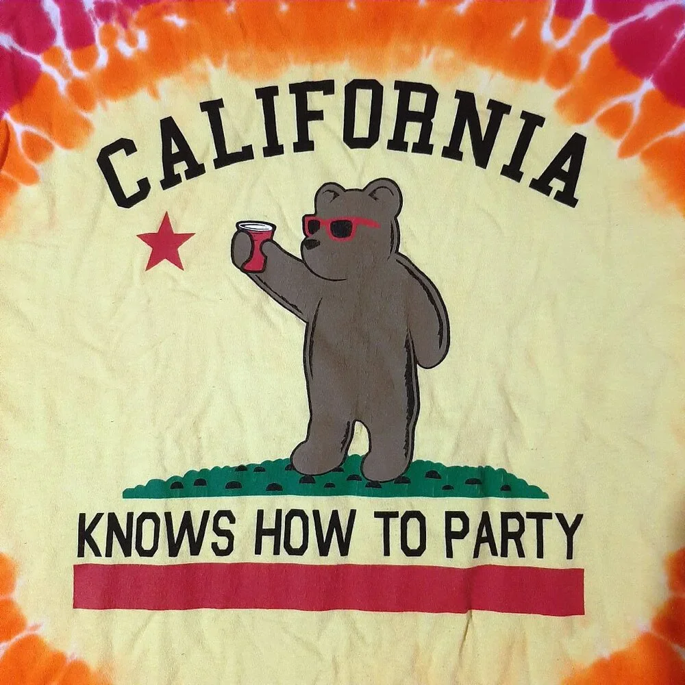Riot Society shirt size Large Tie Dye California knows how to party bear tshirt - Picture 2 of 5